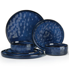 Herogo 6 Piece Dinner Set, Stoneware Dinnerware Sets for 2 People, Reactive Glaze Dining Plates and Bowls, Microwave and Dishwasher Safe
