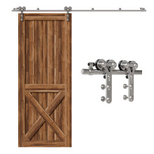 TSMST 167CM/5.5FT Stainless Steel Sliding Door Track Barn Door Hardware Kit Closet Rail Roller Accessory Double Wheel Ram Horn Style
