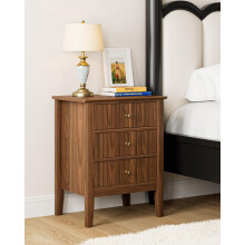 HEYZOEY Bedside Table with 3 Drawers, Vintage Bedside Cabinet, Wooden Side Table with Storage, Retro End Table for Bedroom