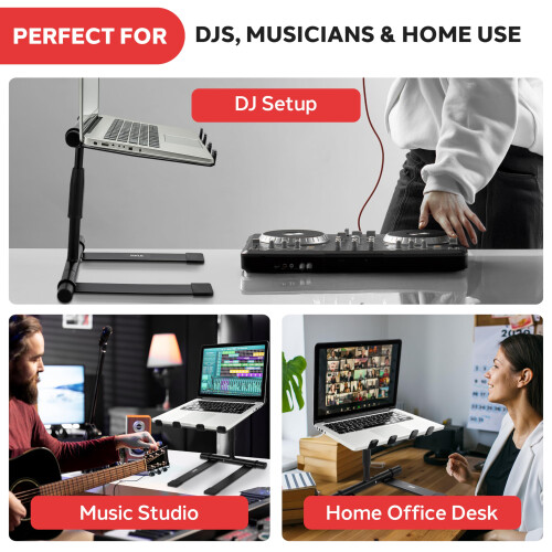 Pyle Single Tray Laptop Stand Adjustable Height Foldable Desk Riser Ergonomic Portable Support for Tablet MacBook DJ Mixer 2