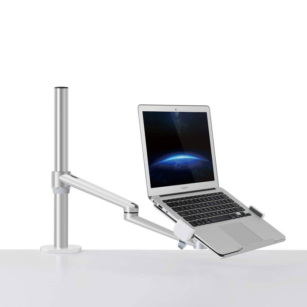 Thingy Club Single Arm Laptop Mount, Desk Mount Stand For 12-17 Inch Laptop, Height Adjustable, Swivel At Any Angle (Single Arm ) Silver 5051227958280