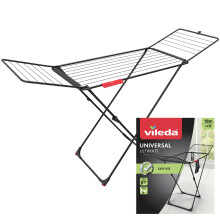 Vileda Universal Ultimate Black Clothes Airer - Holds 2 washloads with 18M Drying Rack Space with Sock Hanger - Wheels for Easy Transport