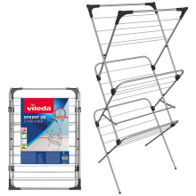 Vileda 3 Tier Clothes Airer Sprint 20m Washing Line | Foldable Indoor Clothes Drying Rack Includes 4 Corner Hooks for Clothes Hangers