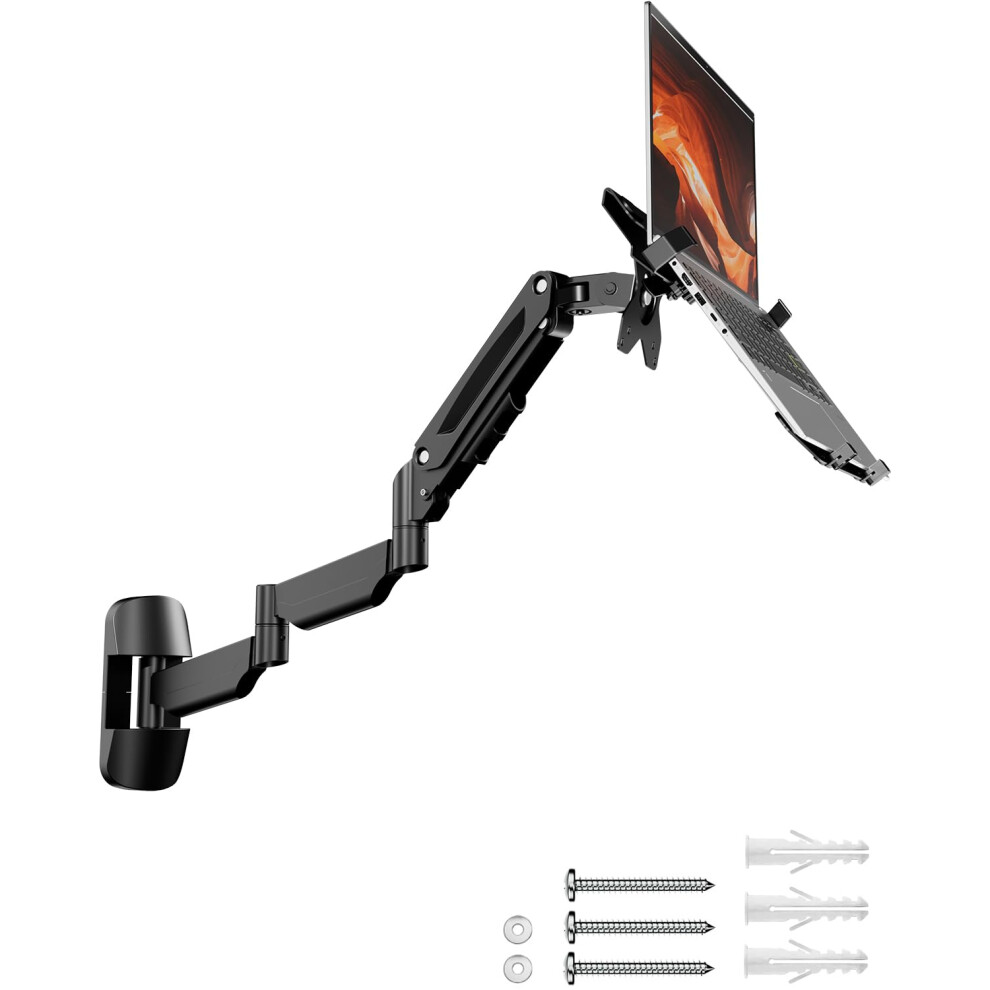 Putorsen Extra Long 2-In-1 Laptop Wall Mount With Detachable Tray - 30.28'' Long Gas Spring Adjustable Arm For 12''-17'' Laptops & 13''-32'' Monitors 5051227959195