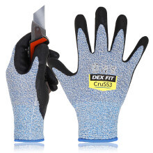 DEX FIT Level 5 Cut Resistant Gloves Cru553, 3D Comfort Stretch Fit, Power Grip, Durable Foam Nitrile, Smart Touch, Machine Washable
