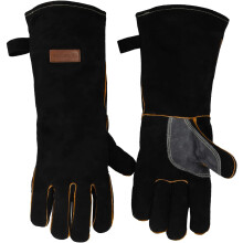 Upgrade KIM YUAN Extreme Heat & Fire Resistant Gloves Leather with Kevlar Stitching,Mitts Perfect for Fireplace, Stove, Oven, Grill, Welding, BBQ