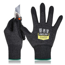 DEX FIT Level 5 Cut Resistant Gloves Cru553, 3D-Comfort Stretchy Fit, Power Grip, Professional Grade, Thin, Touch-Screen Compatible, Durable