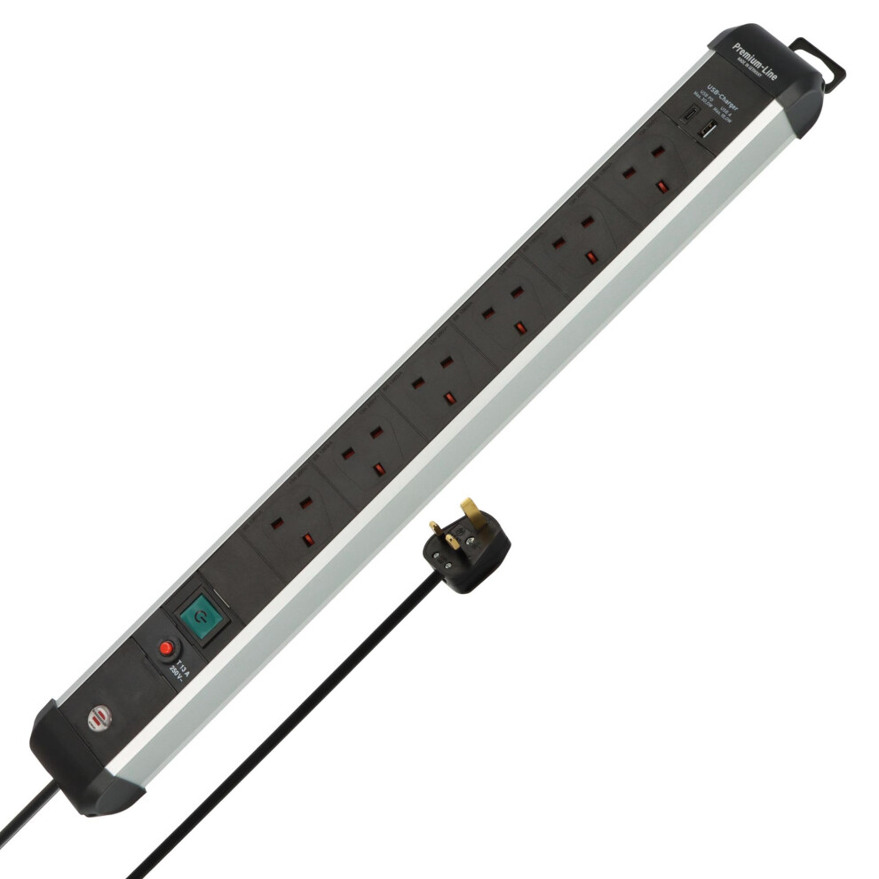 Brennenstuhl Premium-Alu-Line Power Strip With 6 Sockets And Usb C Pd 30W And Usb A 18W 5051227963338