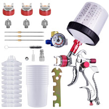 HVLP Paint Gun Set,Spray Gun with 10 Disposable Cups(600ml) and Manometer, Auto Spray Gun Set with 3 Nozzles(1.4/1.7/2.0mm), Color Mixing