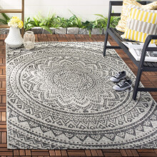 Safavieh Contemporary Indoor/Outdoor Woven Rectangle Area Rug, Courtyard Collection, CY8734, in Light Grey / Black, 122 X 170 cm for Garden