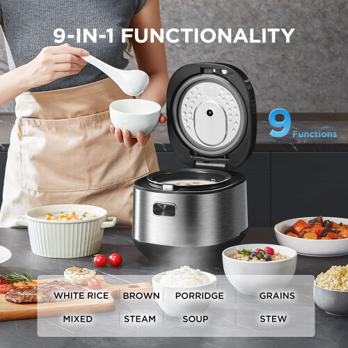 Midea Small Rice Cooker, 4 Cup 2L, 9-in-1 Multicooker Functions, Silver 1