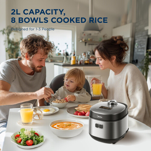 Midea Small Rice Cooker, 4 Cup 2L, 9-in-1 Multicooker Functions, Silver 2