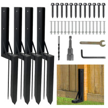 Caossuixin Duty Fence Post Repair(4 pcs), Steel Fence Repair Stakes, Fence Post Spikes Set with Nails & Wrench