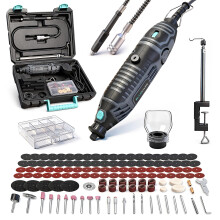 Bluemars 200W Rotary Multi Tool Sets,6 Variable Speed, 129 Pieces Accessories Included, Keyless Chuck and Flex Shaft, Grinder, Drilling, Engraving