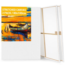 Koncci 3-Pack Canvas for Painting, 80x100cm Blank Large Canvas, Acid-Free Cotton 280GSM Triple Primed Painting Canvases for Acrylic