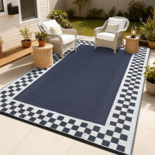 CAROMIO Waterproof Outdoor Rug 270 x 360 cm Large Plastic Straw Patio Camping Rug Bordered Indoor Outdoor Reversible Outside Carpet Easy Cleaning for