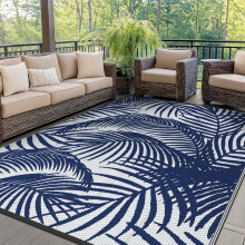 GENIMO Outdoor Rug 180X270CM, Large Botanical Leaf Waterproof Reversible Garden Rug, Washable Patio Carpet, Recycled Plastic