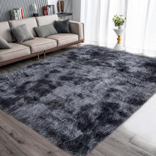 Tinyboy-bhq Area Rugs Soft Living Room Carpets Anti Slip Fluffy Bedroom Rug Shaggy Floor Mats Large for Hallway Bedroom (Black/Grey, 140 x 200 cm)