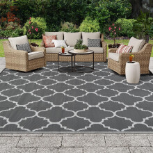 OIGAE Outdoor Rug - Weather & UV Resistant Grey Rugs Reversible Large Rug 150X240CM Portable Anti-slip Plastic Carpet for Garden,Patios, Camping