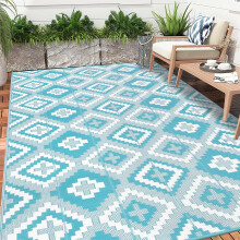 Enyhom Outdoor Rug Waterproof, 240 x 300cm Large Reversible RV Camping Mat, Plastic Straw Rug UV Resistant Garden Rug