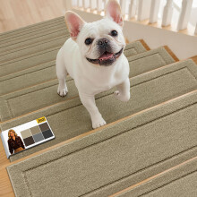 JSEI Non-Slip Stair Treads, 15 Pack | TPE Backed, Washable & Pet-Friendly, 20 x 76 cm Stair Carpet Runners, Beige | OEKO-TEX Certified