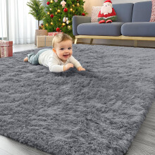 Homaxy Fluffy Shaggy Rugs Living Room, Large Anti Slip Carpet, Machine Washable Soft Thick Pile Bedside Rug for Kids Bedroom, Nursery - Grey