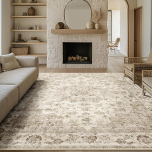HUGEAR Vintage Rugs Living Room Beige Large Area Rug 200x300cm Non Slip Washable Hall Lounge Bedroom Kitchen Office Dining Room Indoor Carpet Low