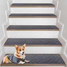 RIZENCE 15Pack Anti-Slip Stair Carpet Treads, 76x20cm Stairs Runner Carpet Treads, Reusable Stair Mats Self Adhesive