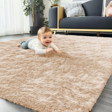 Homaxy Fluffy Shaggy Rugs Living Room, Large Anti Slip Carpet, Machine Washable Soft Thick Pile Bedside Rug for Kids Bedroom, Nursery - Beige