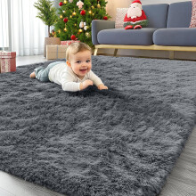 Homaxy Fluffy Shaggy Rugs Living Room, Large Anti Slip Carpet, Machine Washable Soft Thick Pile Bedside Rug for Kids Bedroom, Nursery - Dark Grey