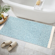 JaeMoose Boho Rug, Cotton Woven Rugs, with Tassels, Washable Black and White Farmhouse Throw Rug, Short Pile Rug (Blue, 60 x 130 cm)