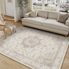 PureCozy Vintage Washable Beige Rugs Living Room Area Rug 120x170cm Bedroom Large Non Slip Soft Carpet Kitchen Bedroom Dining Room Office Indoor Low