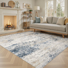 DMOYEST Rugs Living Room Washable - Area Rugs for Bedroom Large Abstract Neutral Modern Rug Soft Non Slip Low Pile 160 x 230 - Beige Blue