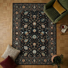 jxgzyy Washable Living Room Rugs, Black Persian Rug, Short Pile Bedroom Rug