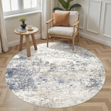 DMOYEST Round Rugs Living Room 160 x 160 - Washable Area Rugs for Bedroom Large Abstract Neutral Modern Rug Soft Non Slip Low Pile - Beige Blue