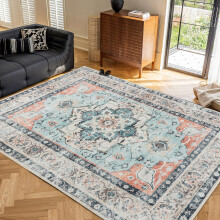 CHOSHOME Machine Washable Large Vintage Rug for Living Room, Non-Slip Low Pile Area Rug, Traditional Printed Carpet for Dining Area or Lounge