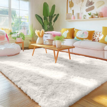 Homaxy Fluffy Shaggy Rugs Living Room, Large Anti Slip Carpet, Machine Washable Soft Thick Pile Bedside Rug for Kids Bedroom, Nursery - Creme