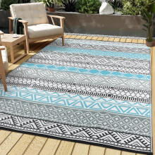 CAROMIO Outdoor Patio Rug Waterproof 270 x 360 cmReversible Plastic Straw Patio Camping Rug Carpet Boho Geometric Large Floor Mat for RV, Deck
