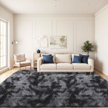 JOYARR Rugs Living Room, Large Area Carpet Fluffy Washable Soft Shaggy Anti Slip Modern Decor Tie Dye Mat for Bedroom Kids Nursery Room, Dark Grey