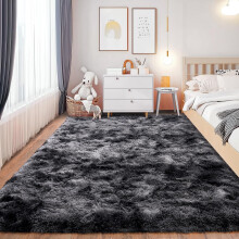 iEvery Rugs for Living Room 120x160 cm - Fluffy Shaggy Area Rug for Bedroom, Soft Non Slip High Pile Modern Floor Carpet for Kids Room, Black and Grey