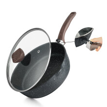 Kordisen Nonstick Deep Frying Pan with Lid, 28cm Saute Pan Skillet with Detachable Wood Handle, Granite Stone Coating for Cooking, Induction Cookware