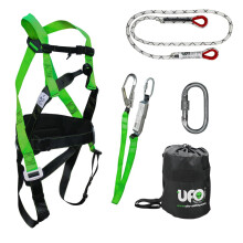 UFO Professional Adjustable Safety Harness, Kit with Bag and Adjustable Lanyard 128-200 cm, Climbing, Safety Belt for Work, EN361 EN358 Regulations