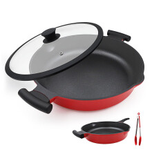 Bobikuke Nonstick Large Frying Pan with Lid, 32cm Skillet Pan for Cooking, 2-1 Non Stick Cookware with Helper Handle, Suitable for All Stoves
