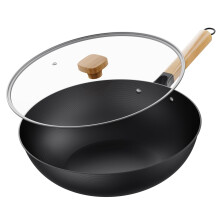 Jobin Wok with Lid Non Stick, Carbon Steel Stir Fry Wok Pan - 30cm Lightweight Family Cooking Deep Pan Serves 2-5, Ideal for Induction, Electric