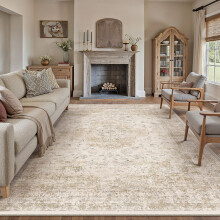 PureCozy Vintage Living Room Area Rug, 200x300cm Machine Washable Distressed Non Slip Traditional Large Cream Rugs for Bedroom Dining Room Office