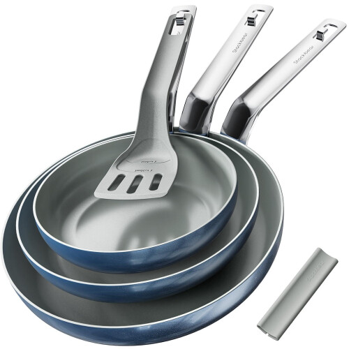 stackbear Ceramic Non Stick Frying Pan Set 20/24/28cm, Stackable Design