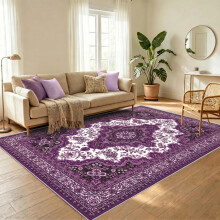 WUTONG Washable Living Room Rugs 140x200 cm Purple Area Rug Vintage Lilac Medallion Large Bedroom Carpet,Soft Faux Cashmere Short Pile Distressed for