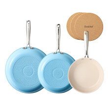 Redchef Non Stick Ceramic Frying Pan Set, 20/24/28cm (8/9.5/11in), Stainless Steel Handles, Induction Compatible, PFAS Free, Oven Safe, 3 Cork Pads