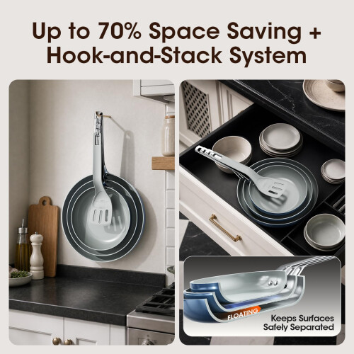 stackbear Ceramic Non Stick Frying Pan Set 20/24/28cm, Stackable Design 1