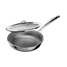 EvoFar 20cm Tri-Ply Stainless Steel Non Stick Frying Pan with Lid, Induction Pan for Even Heat Cooking, Heat-Resistant Handle, Suitable for All Hobs